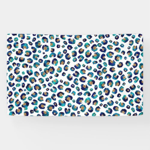 Blue Gold Glitter Leopard Pattern Banner