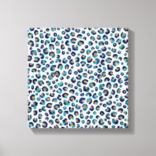 Blue Gold Glitter Leopard Pattern Canvas Print