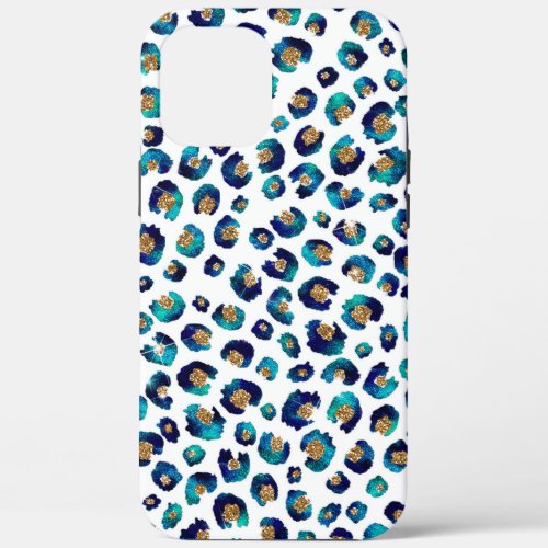 Blue Gold Glitter Leopard Pattern iPhone 12 Pro Max Case