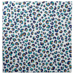 Blue Gold Glitter Leopard Pattern Cloth Napkin
