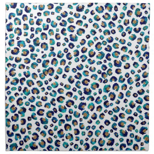 Blue Gold Glitter Leopard Pattern Cloth Napkin