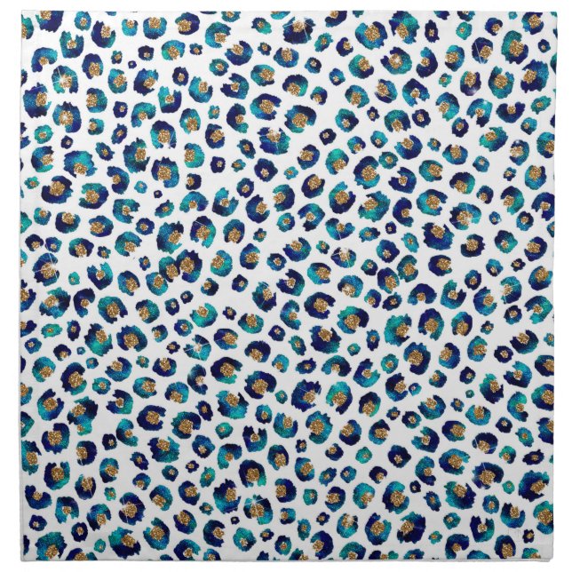 Blue Gold Glitter Leopard Pattern Cloth Napkin (Front)