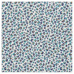 Blue Gold Glitter Leopard Pattern Fabric