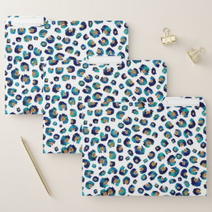 Blue Gold Glitter Leopard Pattern File Folder