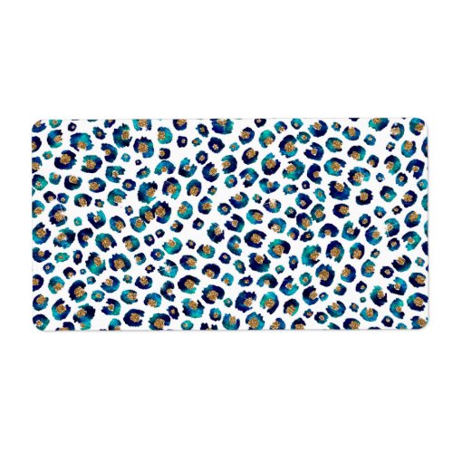 Blue Gold Glitter Leopard Pattern Label