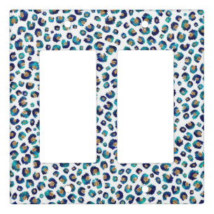 Blue Gold Glitter Leopard Pattern Light Switch Cover