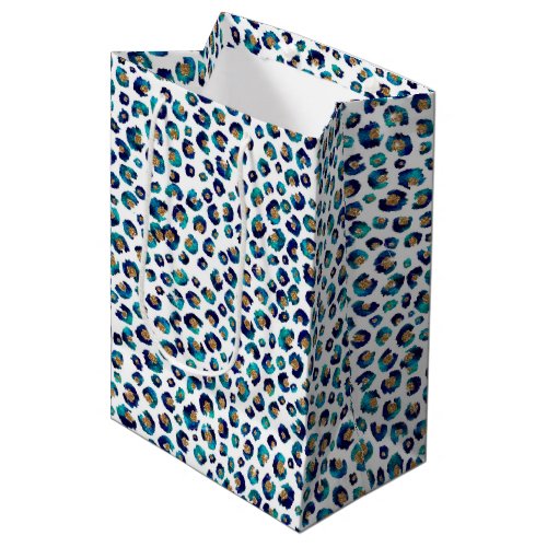 Blue Gold Glitter Leopard Pattern Medium Gift Bag