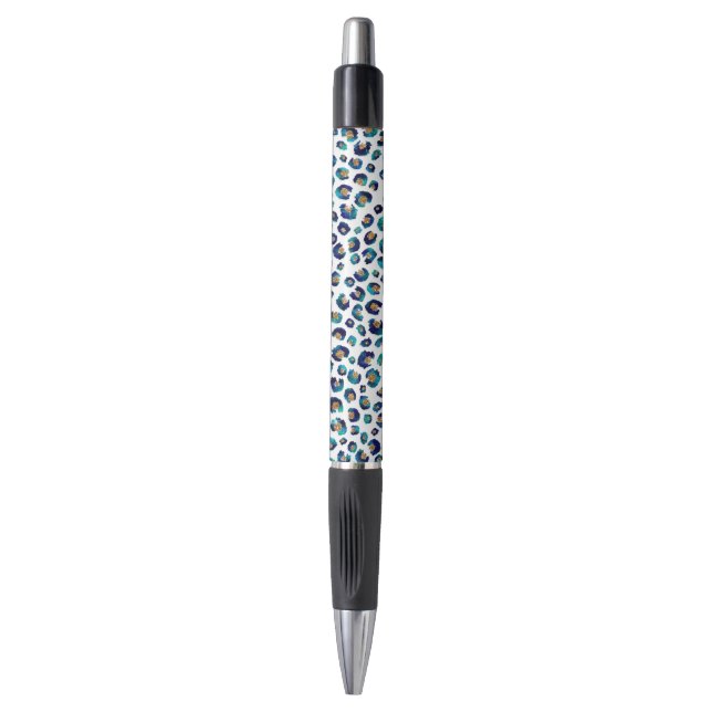 Blue Gold Glitter Leopard Pattern Pen (Front Vertical)