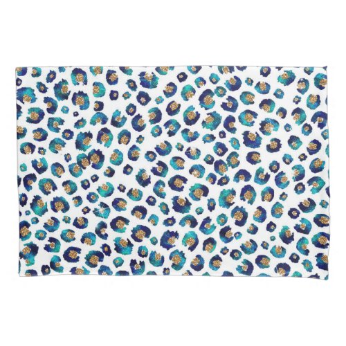 Blue Gold Glitter Leopard Pattern Pillow Case