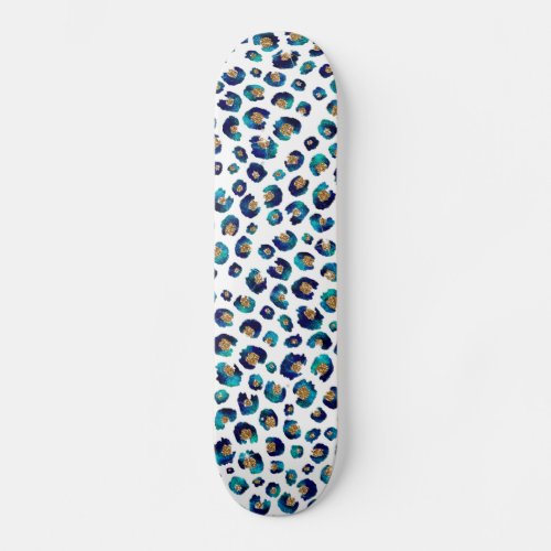 Blue Gold Glitter Leopard Pattern Skateboard