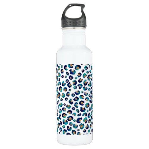 Blue Gold Glitter Leopard Pattern Stainless Steel Water Bottle