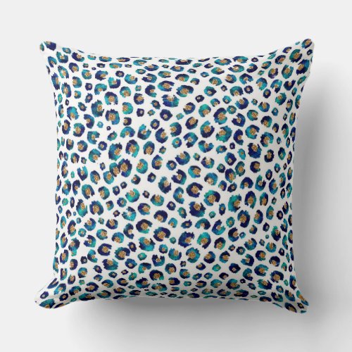 Blue Gold Glitter Leopard Pattern Throw Pillow