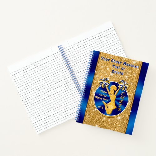 Blue Gold Glitter Look Personalized Cheer Notebook