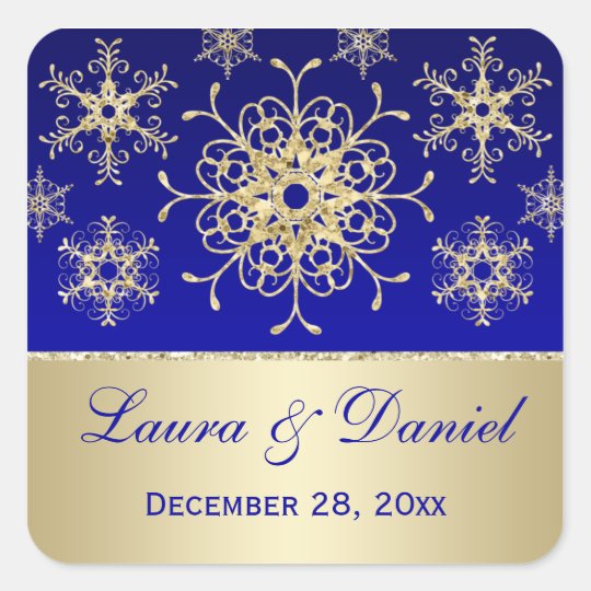 Blue, Gold Glitter LOOK Snowflake Wedding Sticker
