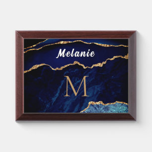 Blue Gold Glitter Marble Award Plaque Custom Name