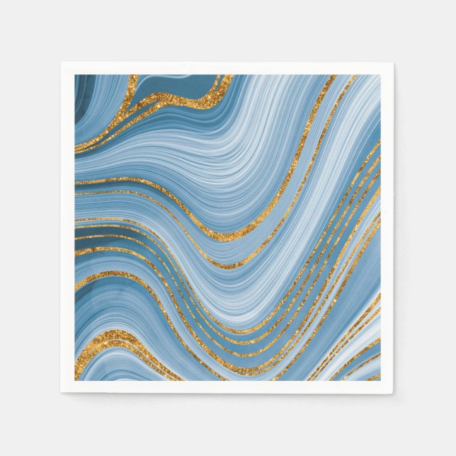 Blue Gold Glitter Marble Elegant Abstract  Napkins (Front)