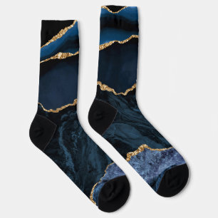 Blue Gold Glitter Marble Socks