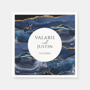 Blue Gold Glitter Marble Wedding Napkins