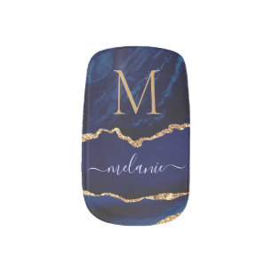Blue Gold Glitter Nail Art Custom Name and Letter