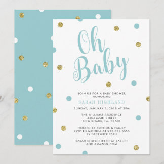 Blue & Gold Glitter Oh Baby Shower Invitation