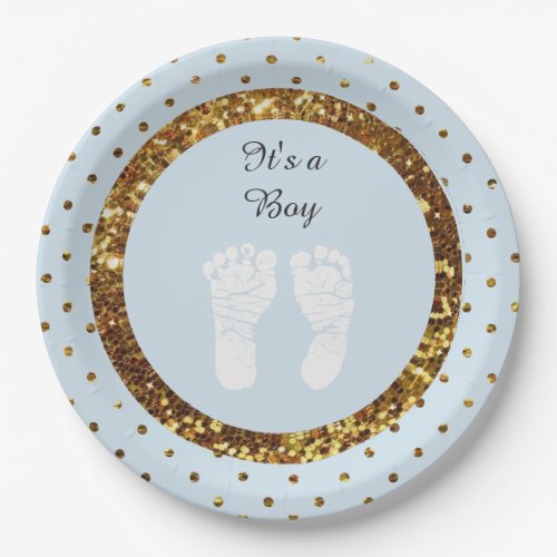 Blue  Gold Glitter Personalized  Paper Plates