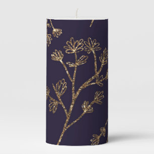 Blue & Gold Glitter Pillar Candle