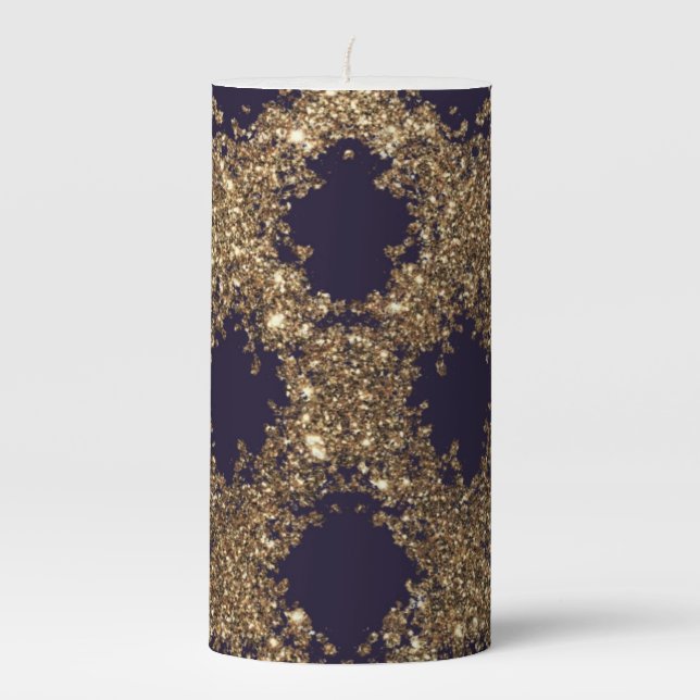 Blue & Gold Glitter Pillar Candle (Front)