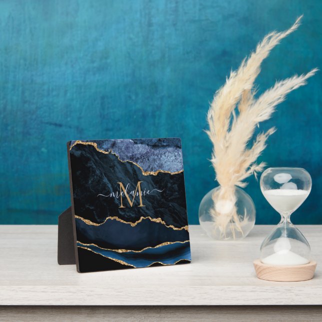 Blue Gold Glitter Plaque Personalized Name Letter (Insitu)