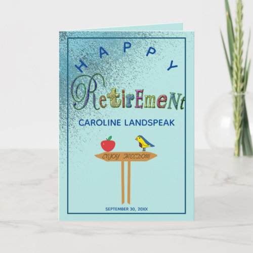 Blue Gold Glitter Rain Happy Retirement  Card