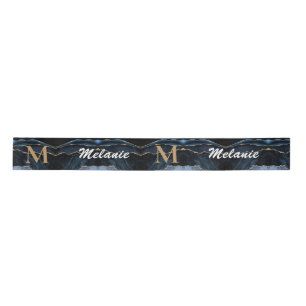 Blue Gold Glitter Ribbon Your Name and Letter