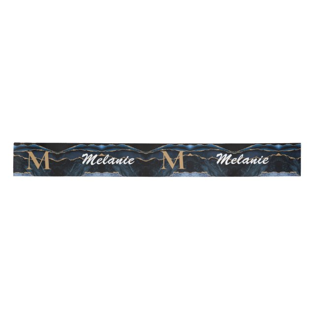 Blue Gold Glitter Ribbon Your Name and Letter