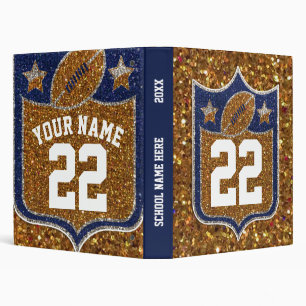 Blue & Gold Glitter School Football Team Colors 3 Ring Binder