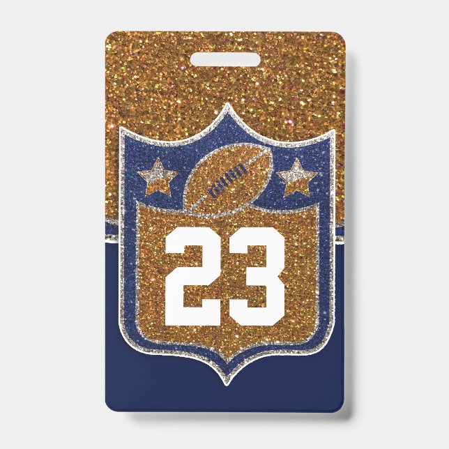 Blue & Gold Glitter School Football Team Sports Badge (Front)
