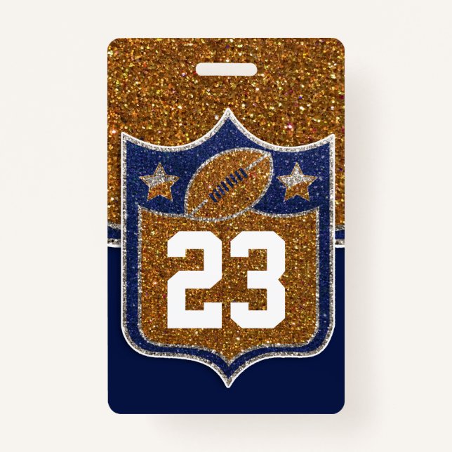 Blue & Gold Glitter School Football Team Sports Badge (Front)