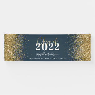 blue gold glitter script class of graduation banner