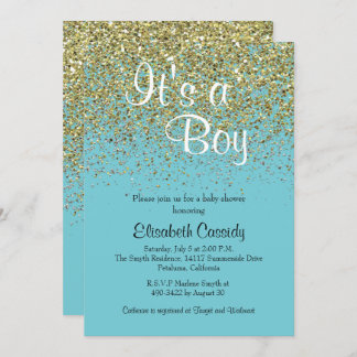 Blue & Gold Glitter Sprinkle Baby Shower Invite