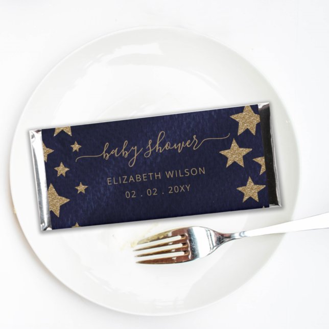 Blue Gold Glitter Stars Gender Neutral Baby Shower Hershey Bar Favors (Creator Uploaded)