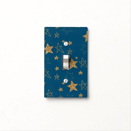 Blue Gold Glitter Stars Light Switch Cover