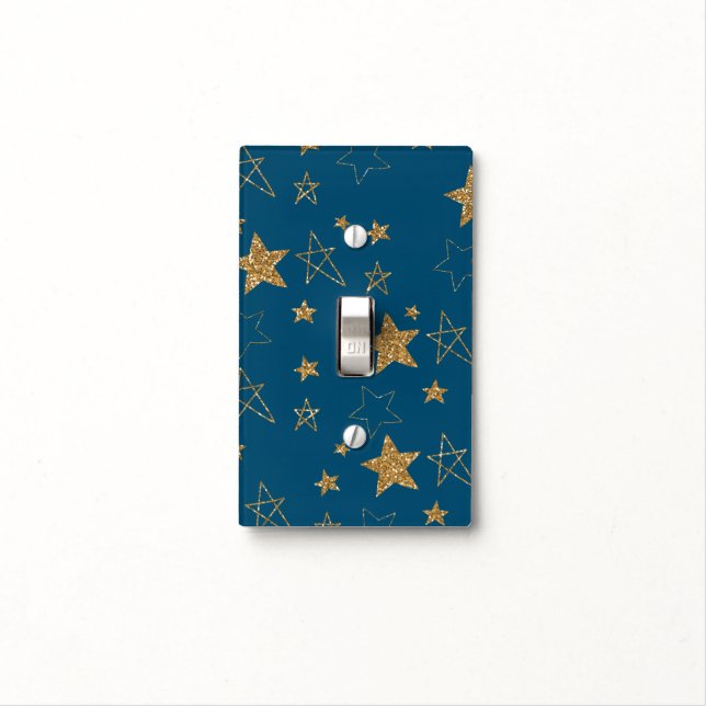 Blue Gold Glitter Stars Light Switch Cover (In Situ)