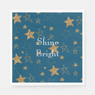 Blue Gold Glitter Stars Napkins