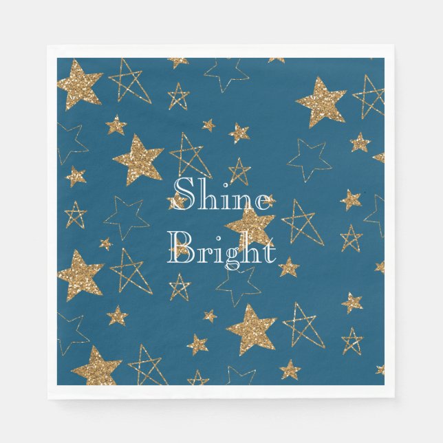 Blue Gold Glitter Stars Napkins (Front)