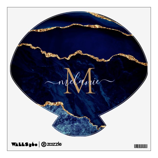 Blue Gold Glitter Wall Decal Custom Name Letter (Front)