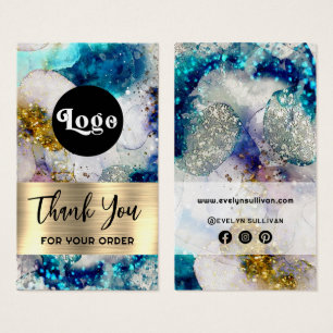 Blue gold glitter watercolor package insert