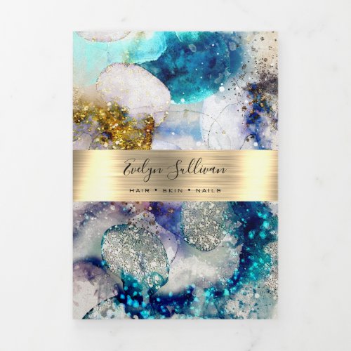 Blue gold glitter watercolor trifold brochure