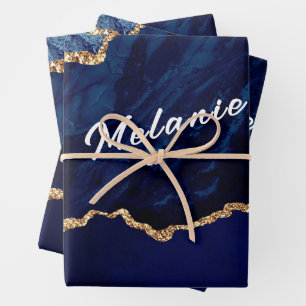 Blue Gold Glitter Wrapping Paper Sheets Your Name