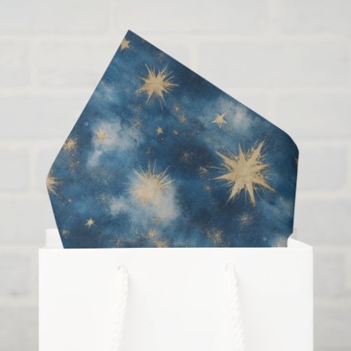 Blue Gold Glitzy Stars Sky Birthday Tissue Paper