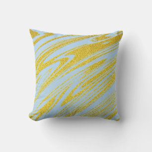 Blue Gold Golden Glitter Artsy Patterns Abstract Outdoor Pillow