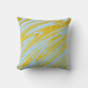 Blue Gold Golden Glitter Artsy Patterns Abstract Throw Pillow