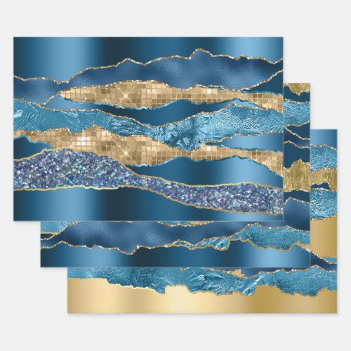 Blue gold golden wine glitter metallic foil chic wrapping paper sheets