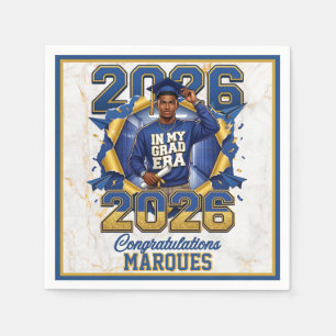Blue & Gold Grad Era 2026 African American Male Napkins